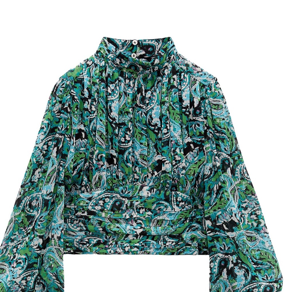 Zara Green and Black Patterned Top